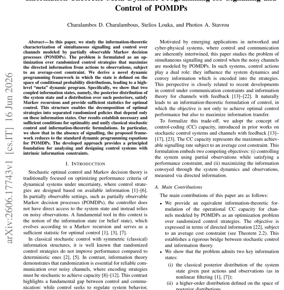 Information-Theoretic Meta Dynamic Programming for Signalling and Control of POMDPs Figure 1