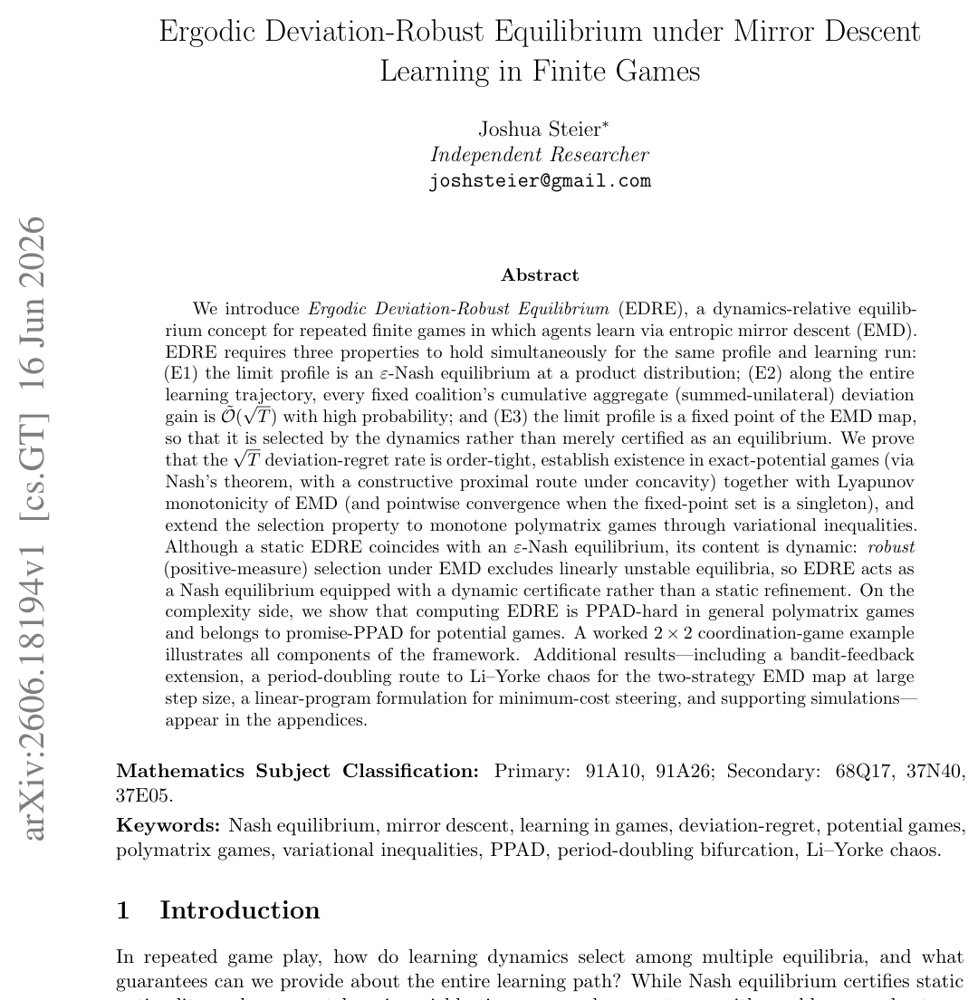Ergodic Deviation-Robust Equilibrium under Mirror Descent Learning in Finite Games Figure 1
