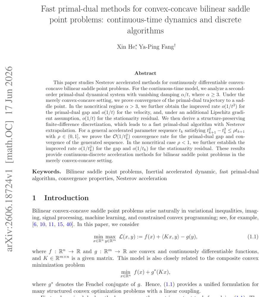 Fast primal-dual methods for convex-concave bilinear saddle point problems: continuous-time dynamics and discrete algorithms Figure 1