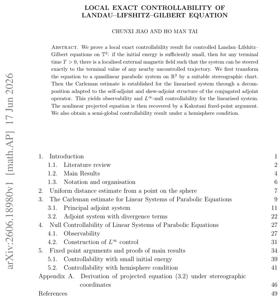 Local Exact Controllability of Landau-Lifshitz-Gilbert Equation Figure 1