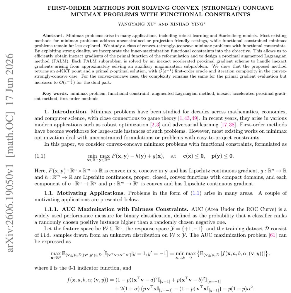 First-Order Methods for Solving Convex (Strongly) Concave Minimax Problems with Functional Constraints Figure 1