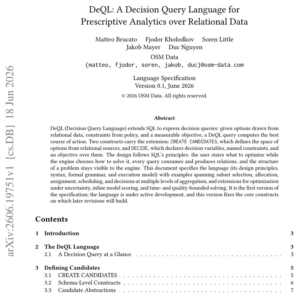 DeQL: A Decision Query Language for Prescriptive Analytics over Relational Data Figure 1
