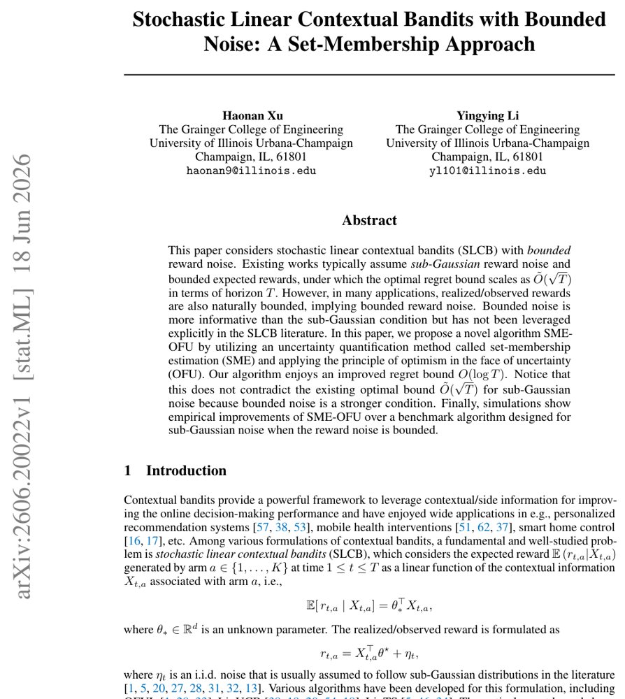 Stochastic Linear Contextual Bandits with Bounded Noise: A Set-Membership Approach Figure 1