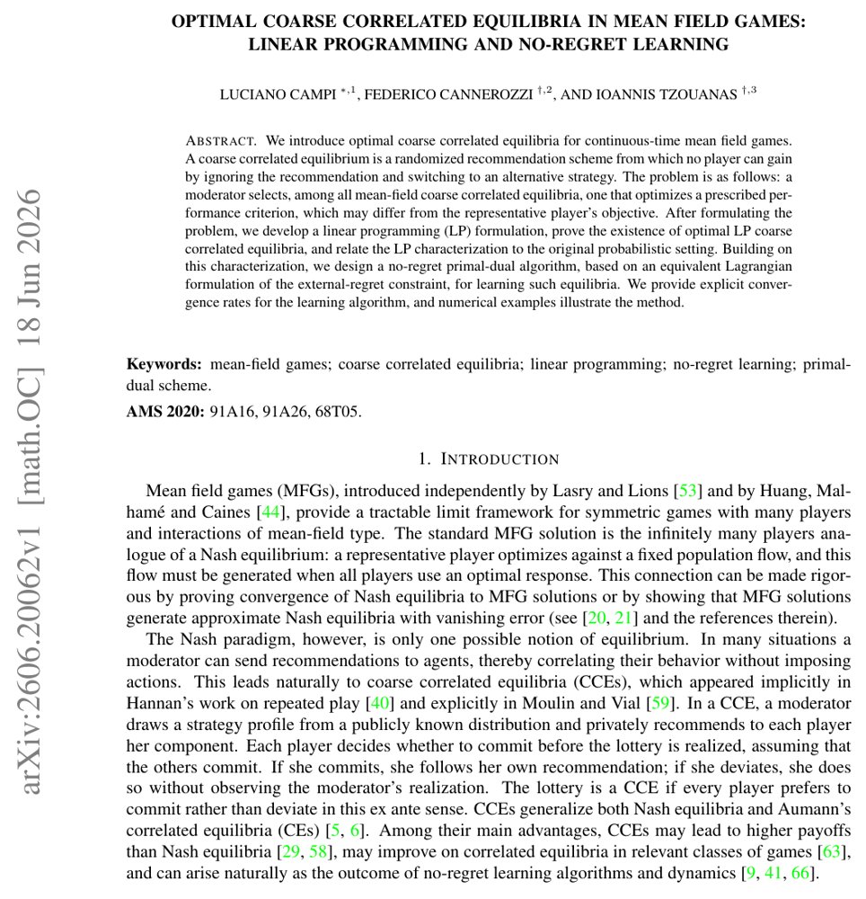 Optimal Coarse Correlated Equilibria in Mean Field Games: Linear Programming and No-Regret Learning Figure 1
