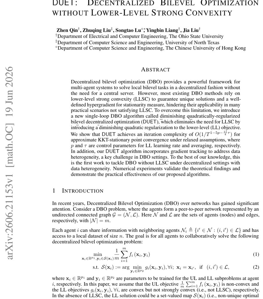 DUET: Decentralized Bilevel Optimization without Lower-Level Strong Convexity Figure 1