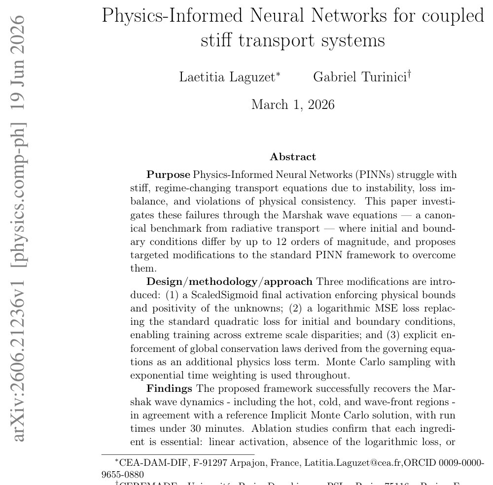 Physics-Informed Neural Networks for coupled stiff transport systems Figure 1