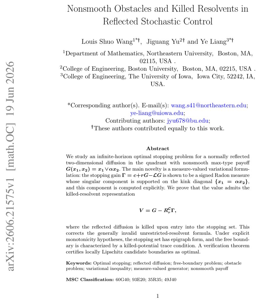 Nonsmooth Obstacles and Killed Resolvents in Reflected Stochastic Control Figure 1