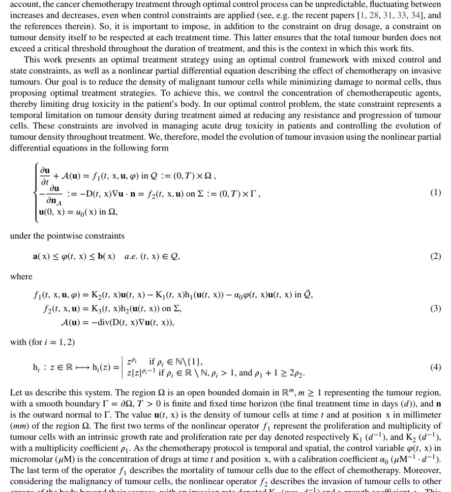 Optimal Control Problem with Mixed Control and State Constraints for Cancer Chemotherapy and Treatment Optimization Figure 1