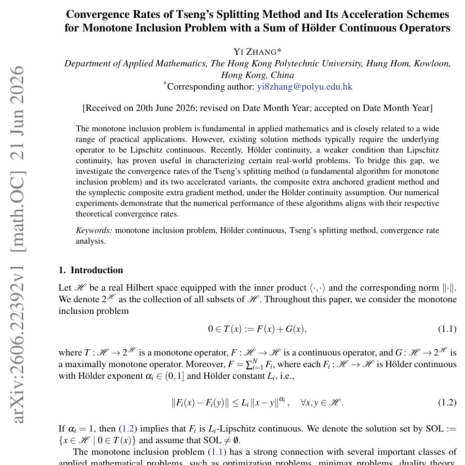 Convergence Rates of Tseng's Splitting Method and Its Acceleration Schemes for Monotone Inclusion Problem with a Sum of Hölder Continuous Operators Figure 1