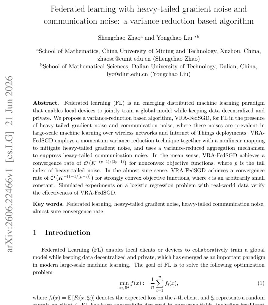 Federated learning with heavy-tailed gradient noise and communication noise: a variance-reduction based algorithm Figure 1