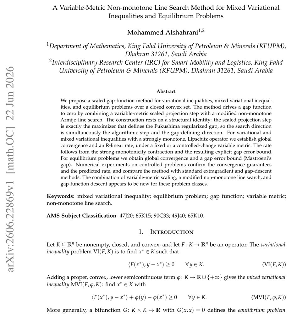 A Variable-Metric Non-monotone Line Search Method for Mixed Variational Inequalities and Equilibrium Problems Figure 1