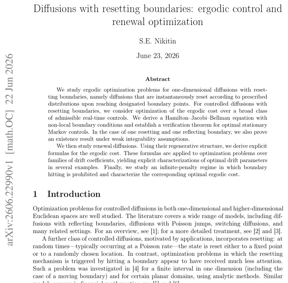 Diffusions with resetting boundaries: ergodic control and renewal optimization Figure 1