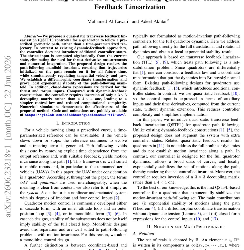 Path-following Control of a Quadrotor using Quasi-Static Transverse Feedback Linearization Figure 1