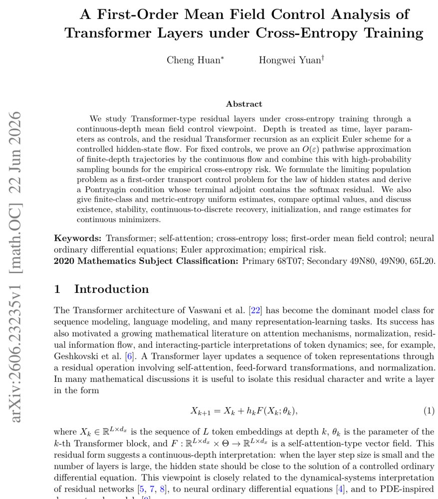 A First-Order Mean Field Control Analysis of Transformer Layers under Cross-Entropy Training Figure 1