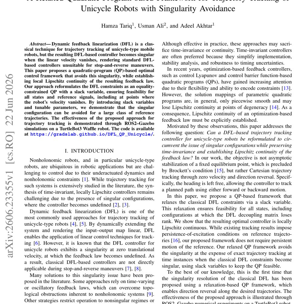 A Relaxed Quadratic-Program-based Framework for Trajectory Tracking of Unicycle Robots with Singularity Avoidance Figure 1