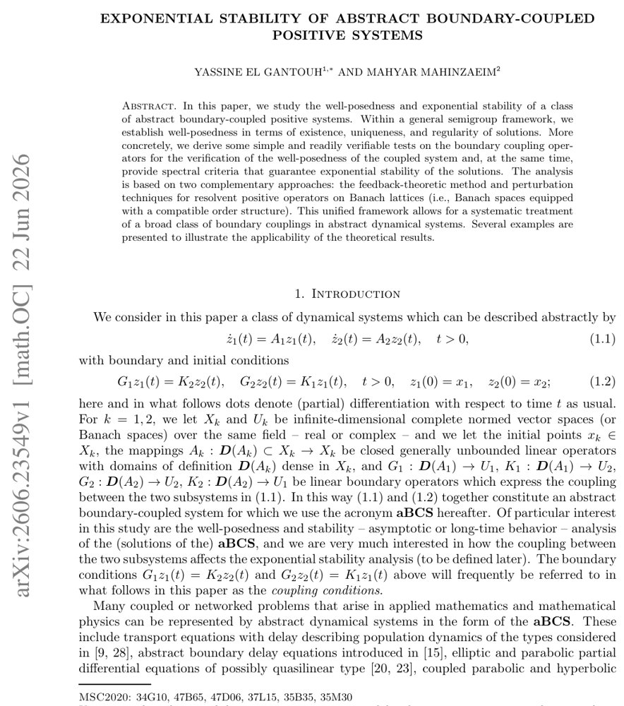 Exponential stability of abstract boundary-coupled positive systems Figure 1