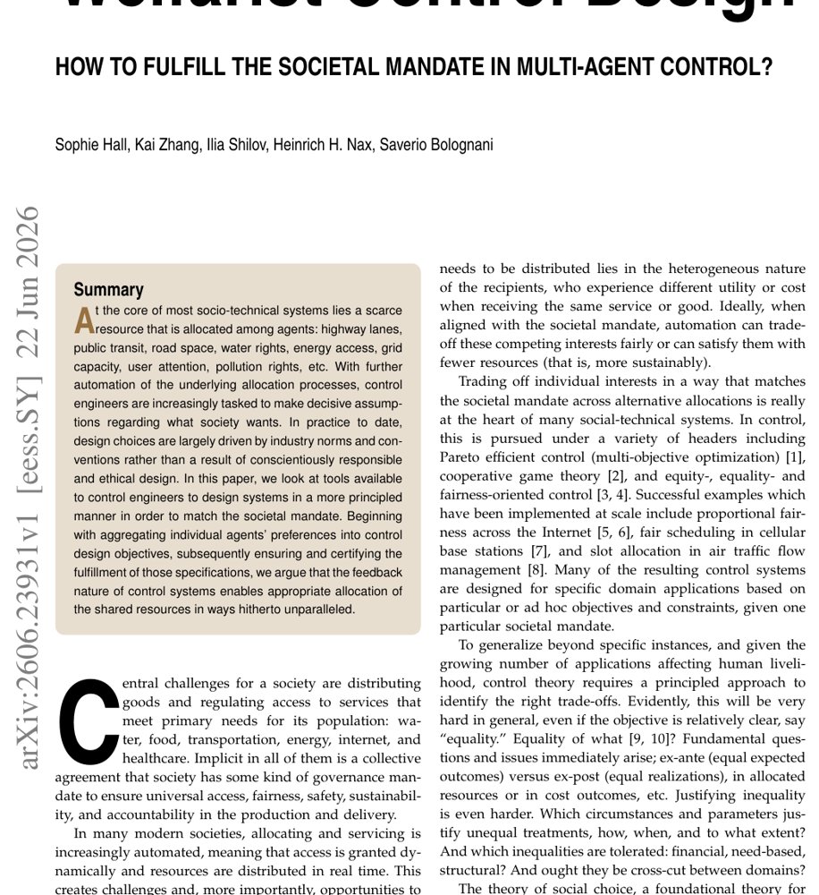 Welfarist Control Design -- How to fulfill the societal mandate in multi-agent control? Figure 1