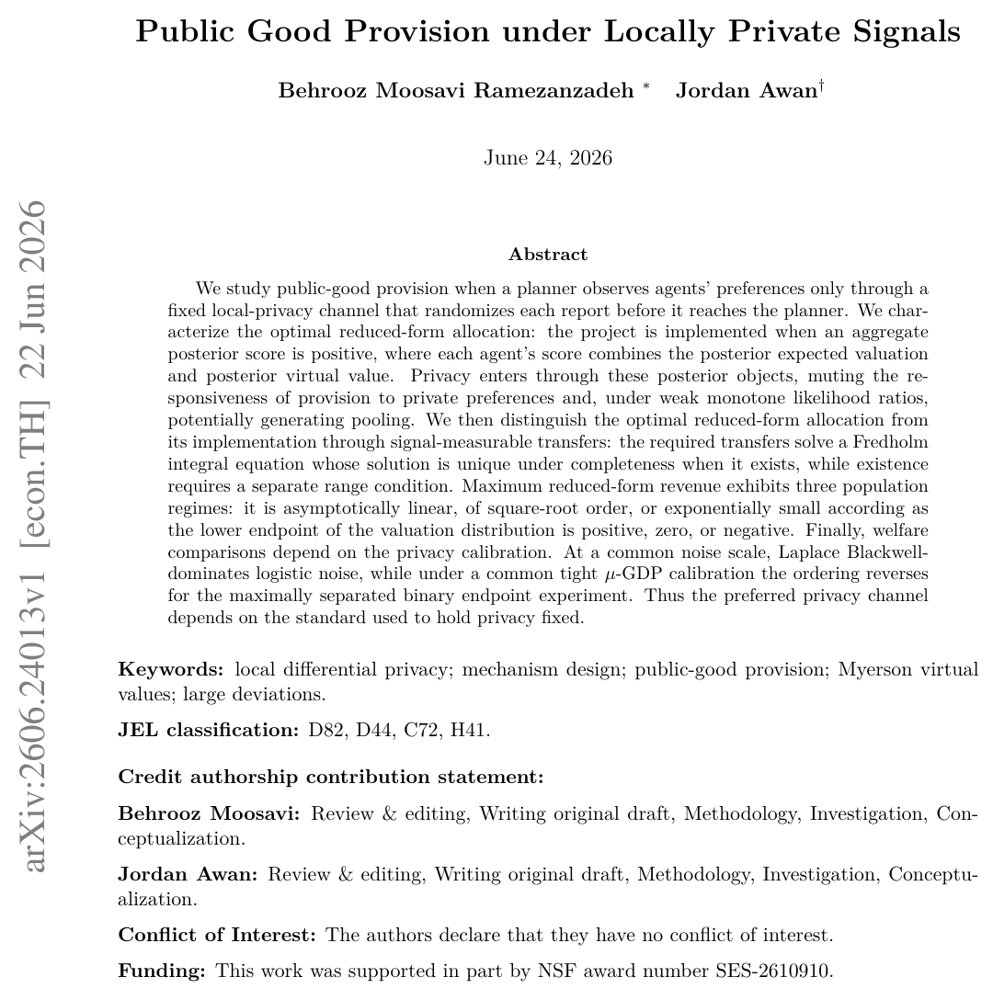 Public Good Provision under Locally Private Signals Figure 1