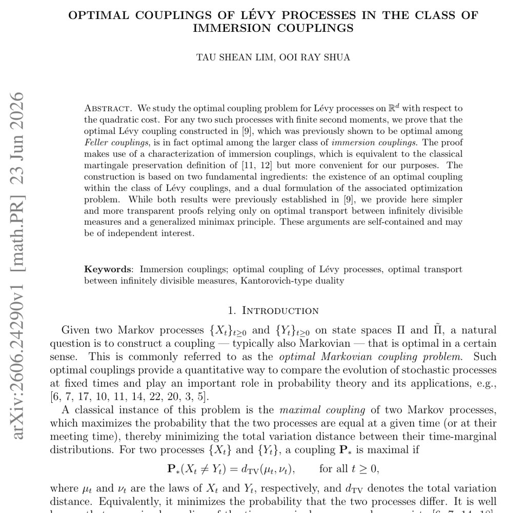 Optimal Couplings of Levy Processes in the Class of Immersion Couplings Figure 1