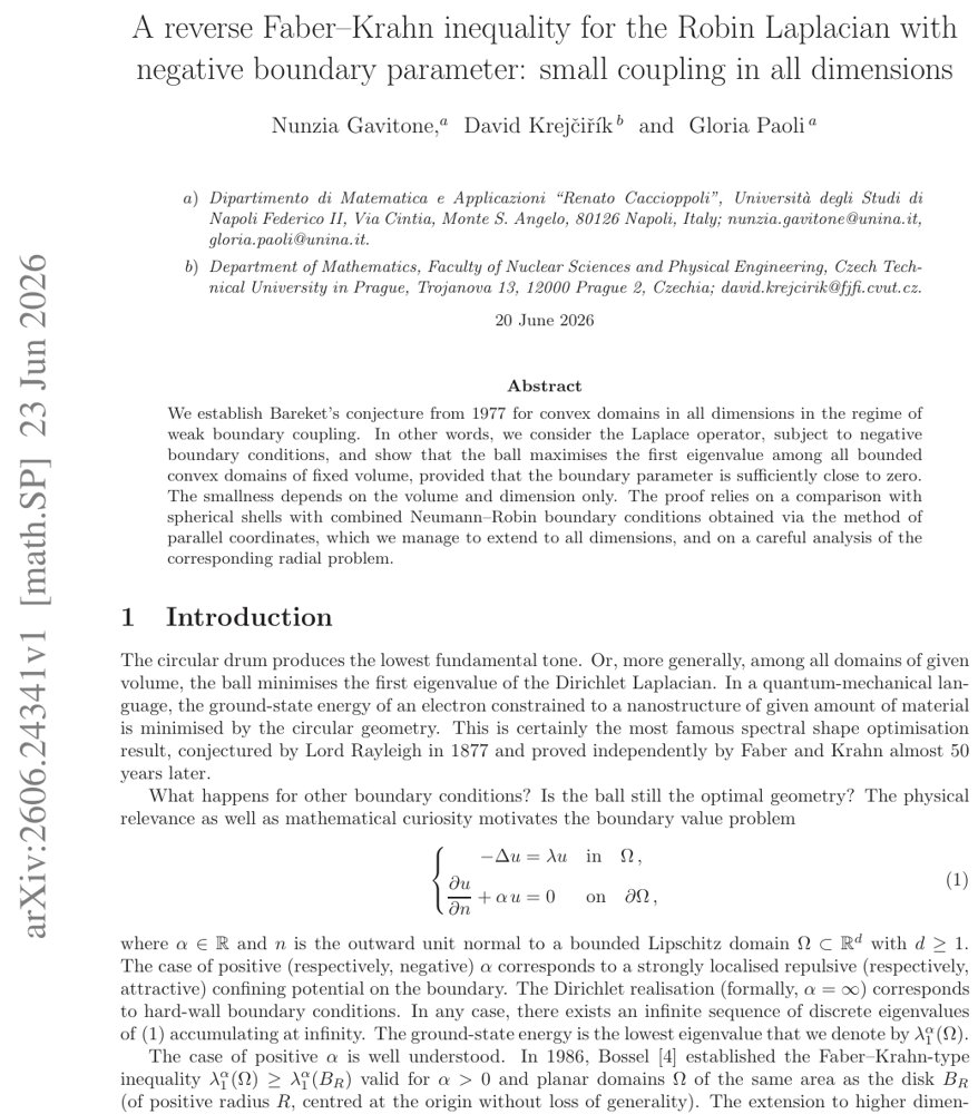 A reverse Faber--Krahn inequality for the Robin Laplacian with negative boundary parameter: small coupling in all dimensions Figure 1