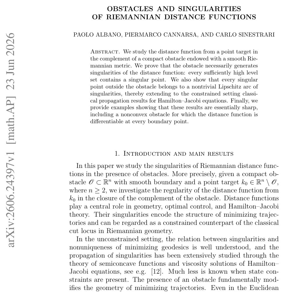 Obstacles and Singularities of Riemannian Distance Functions Figure 1