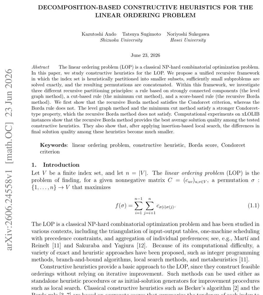 Decomposition-Based Constructive Heuristics for the Linear Ordering Problem Figure 1