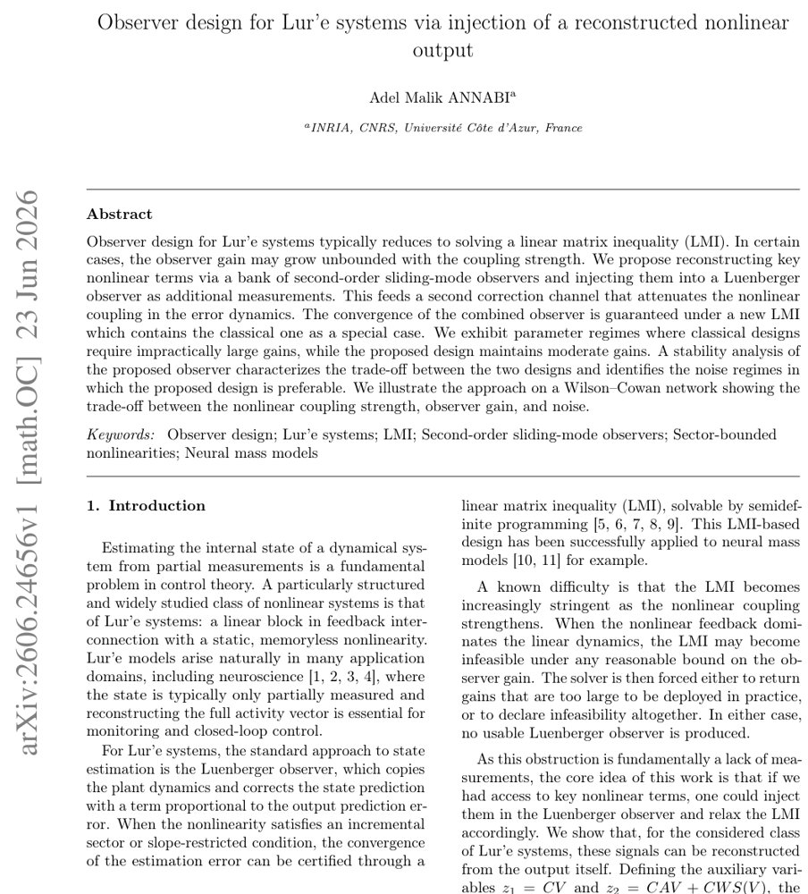 Observer design for Lur'e systems via injection of a reconstructed nonlinear output Figure 1