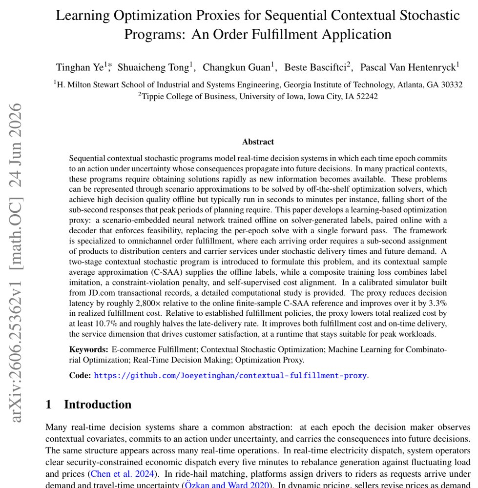 Learning Optimization Proxies for Sequential Contextual Stochastic Programs: An Order Fulfillment Application Figure 1