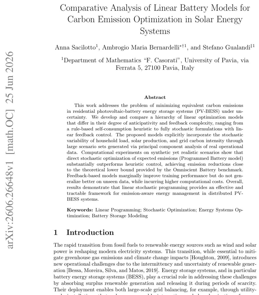 Comparative Analysis of Linear Battery Models for Carbon Emission Optimization in Solar Energy Systems Figure 1