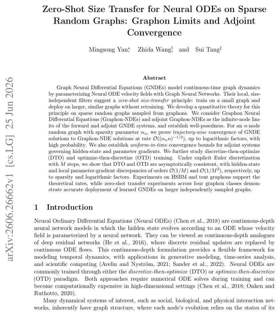 Zero-Shot Size Transfer for Neural ODEs on Sparse Random Graphs: Graphon Limits and Adjoint Convergence Figure 1