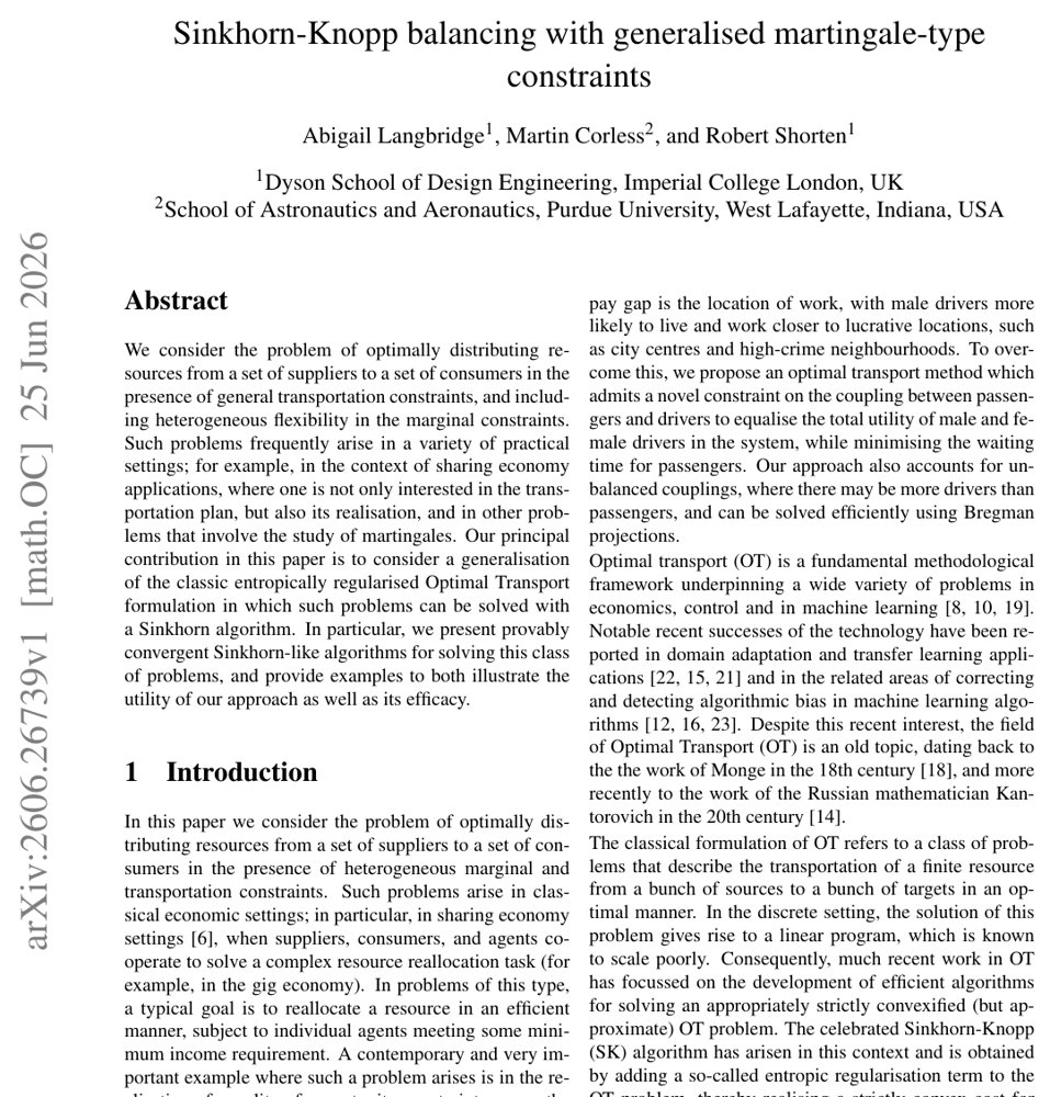 Sinkhorn-Knopp balancing with generalised martingale-type constraints Figure 1