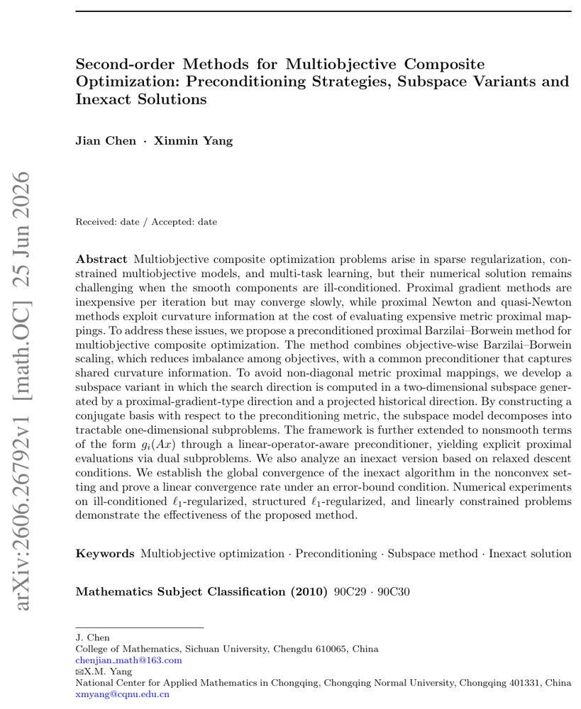 Second-order Methods for Multiobjective Composite Optimization: Preconditioning Strategies, Subspace Variants and Inexact Solutions Figure 1