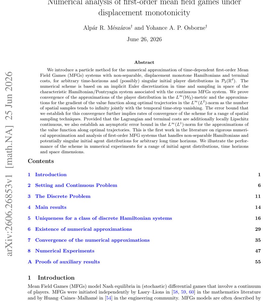 Numerical analysis of first-order mean field games under displacement monotonicity Figure 1