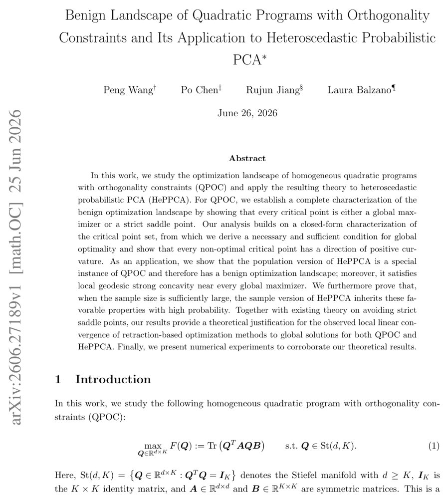Benign Landscape of Quadratic Programs with Orthogonality Constraints and Its Application to Heteroscedastic Probabilistic PCA Figure 1