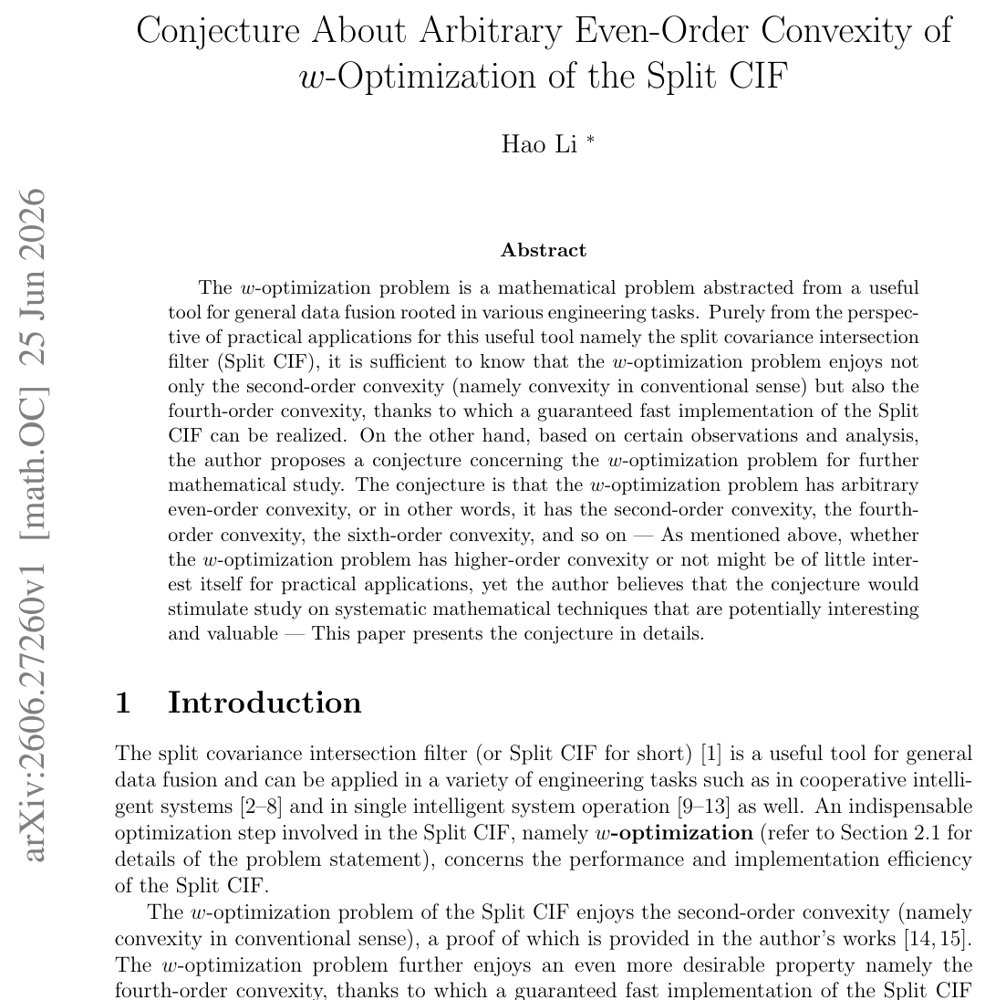 Conjecture About Arbitrary Even-Order Convexity of $w$-Optimization of the Split CIF Figure 1