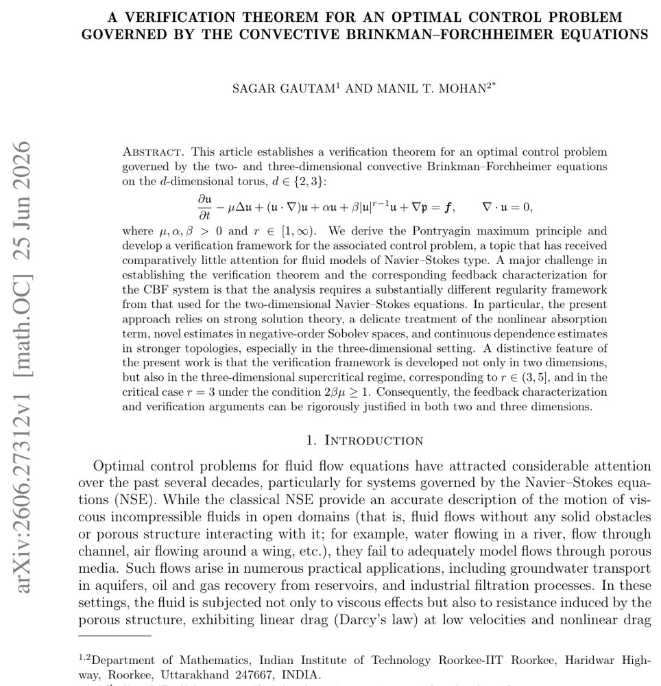 A Verification Theorem for an Optimal Control Problem Governed by the Convective Brinkman--Forchheimer Equations Figure 1