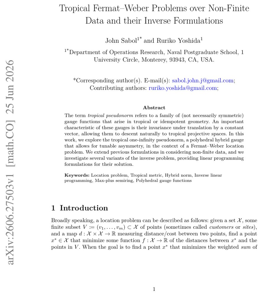 Tropical Fermat--Weber Problems over Non-Finite Data and their Inverse Formulations Figure 1