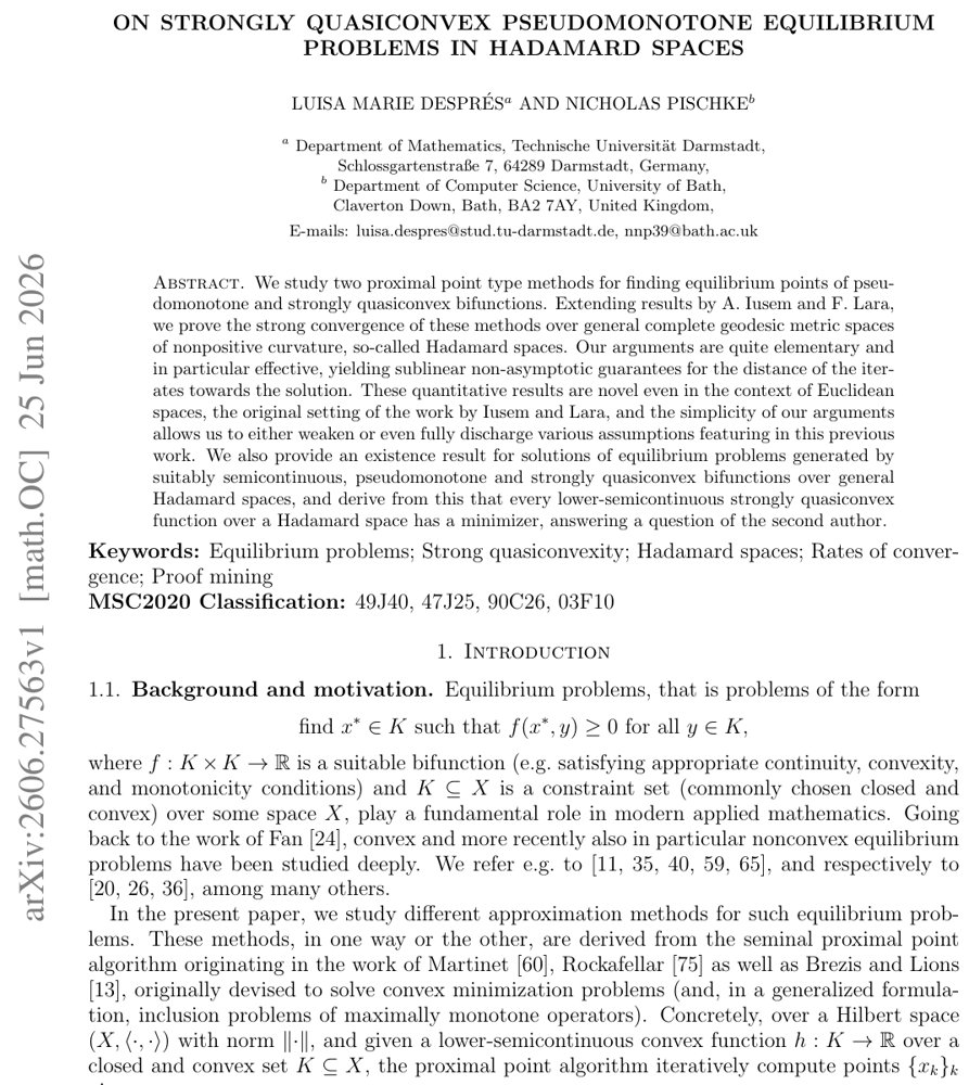 On strongly quasiconvex pseudomonotone equilibrium problems in Hadamard spaces Figure 1
