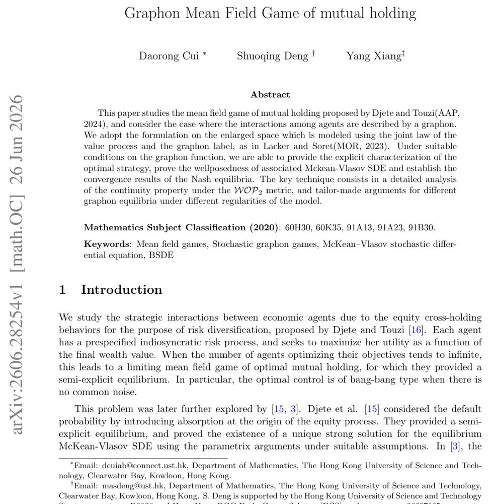 Graphon Mean Field Game of mutual holding Figure 1