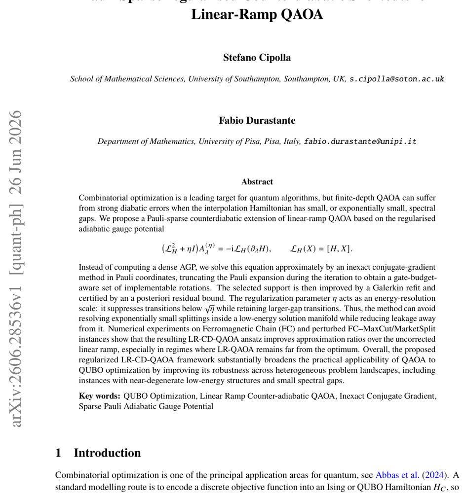 Pauli-Sparse regularised Counterdiabatic Shortcuts for Linear-Ramp QAOA Figure 1
