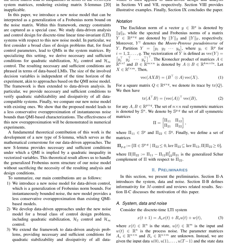 A New Noise Model for Data-driven Control: Generalized Frobenius Norm Bounds Figure 1