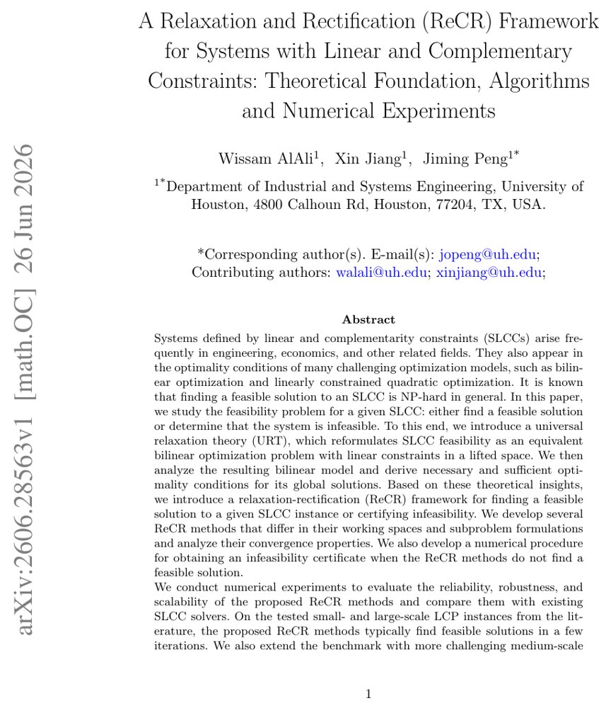 A Relaxation and Rectification (ReCR) Framework for Systems with Linear and Complementary Constraints: Theoretical Foundation, Algorithms and Numerical Experiments Figure 1
