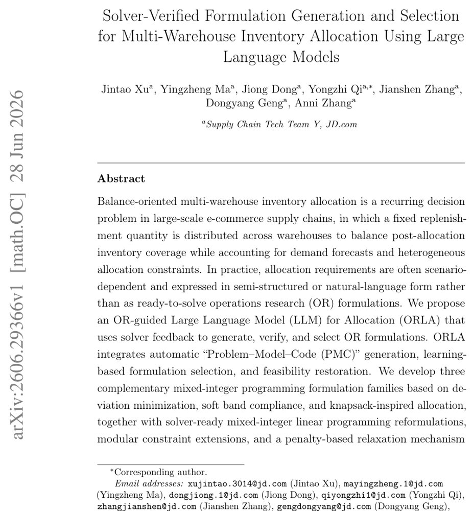 Solver-Verified Formulation Generation and Selection for Multi-Warehouse Inventory Allocation Using Large Language Models Figure 1