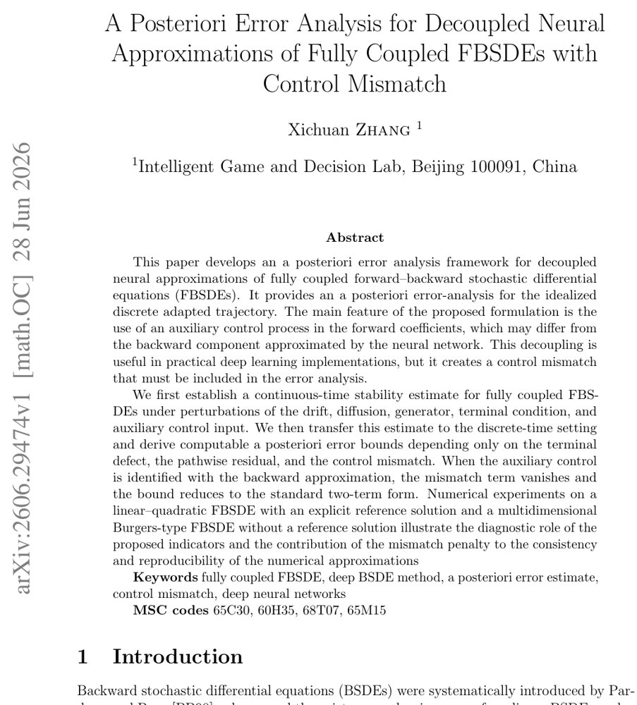 A Posteriori Error Analysis for Decoupled Neural Approximations of Fully Coupled FBSDEs with Control Mismatch Figure 1