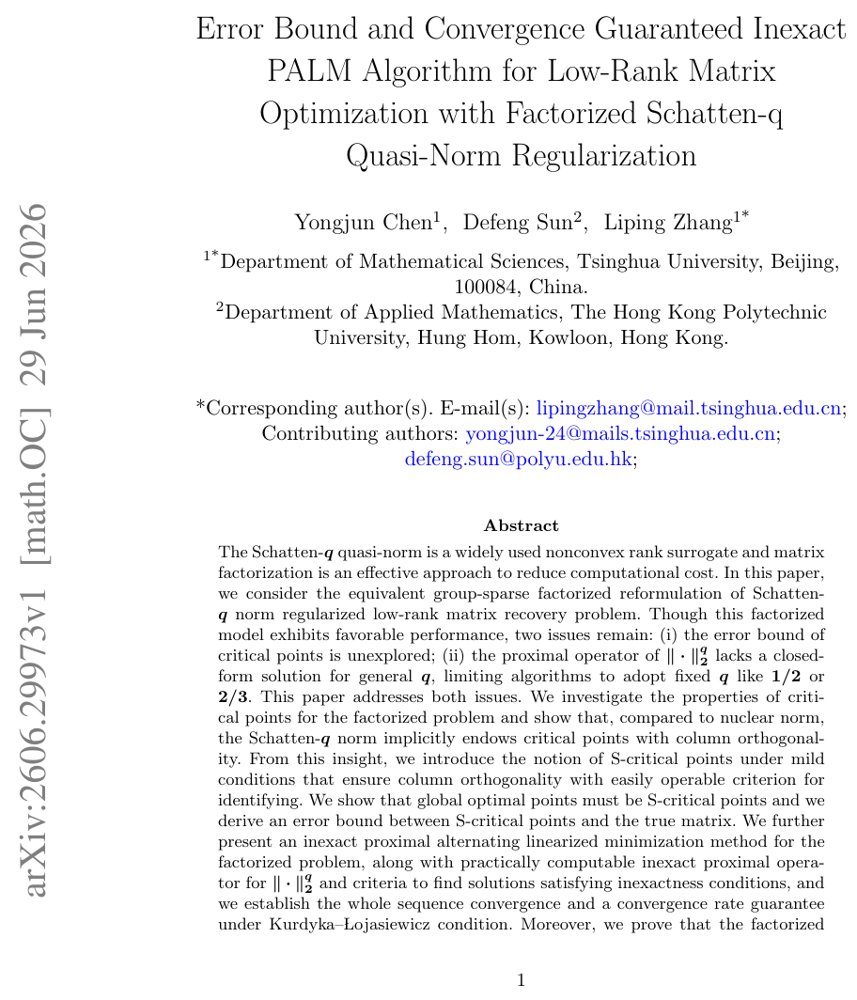 Factorized low-rank matrix recovery problem, Schatten-$q$ quasi-norm, Error bound for critical point, Kurdyka-Łojasiewicz property, Inexact proximal alternating linearized minimization Figure 1