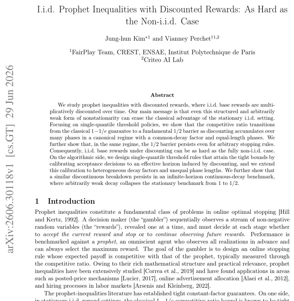 I.i.d. Prophet Inequalities with Discounted Rewards: As Hard as the Non-i.i.d. Case Figure 1