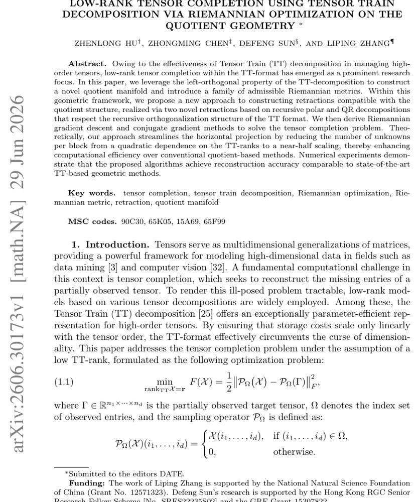Low-Rank Tensor Completion using Tensor Train Decomposition via Riemannian Optimization on the Quotient Geometry Figure 1