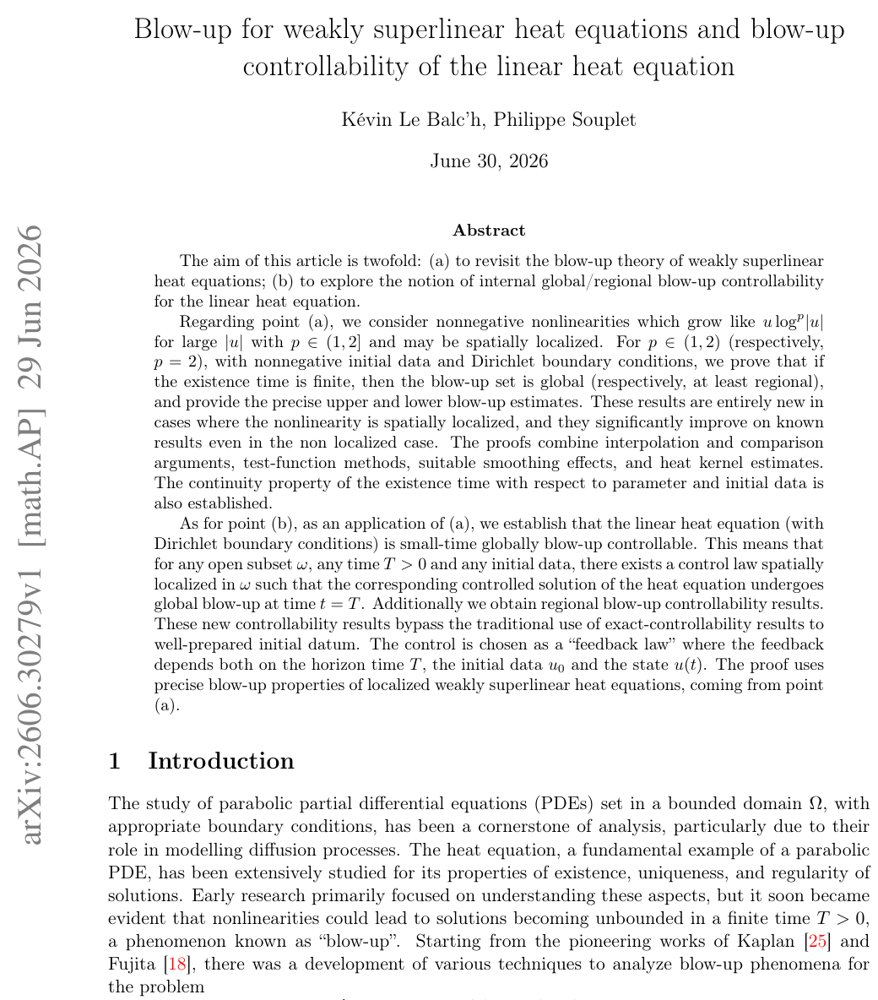 Blow-up for weakly superlinear heat equations and blow-up controllability of the linear heat equation Figure 1