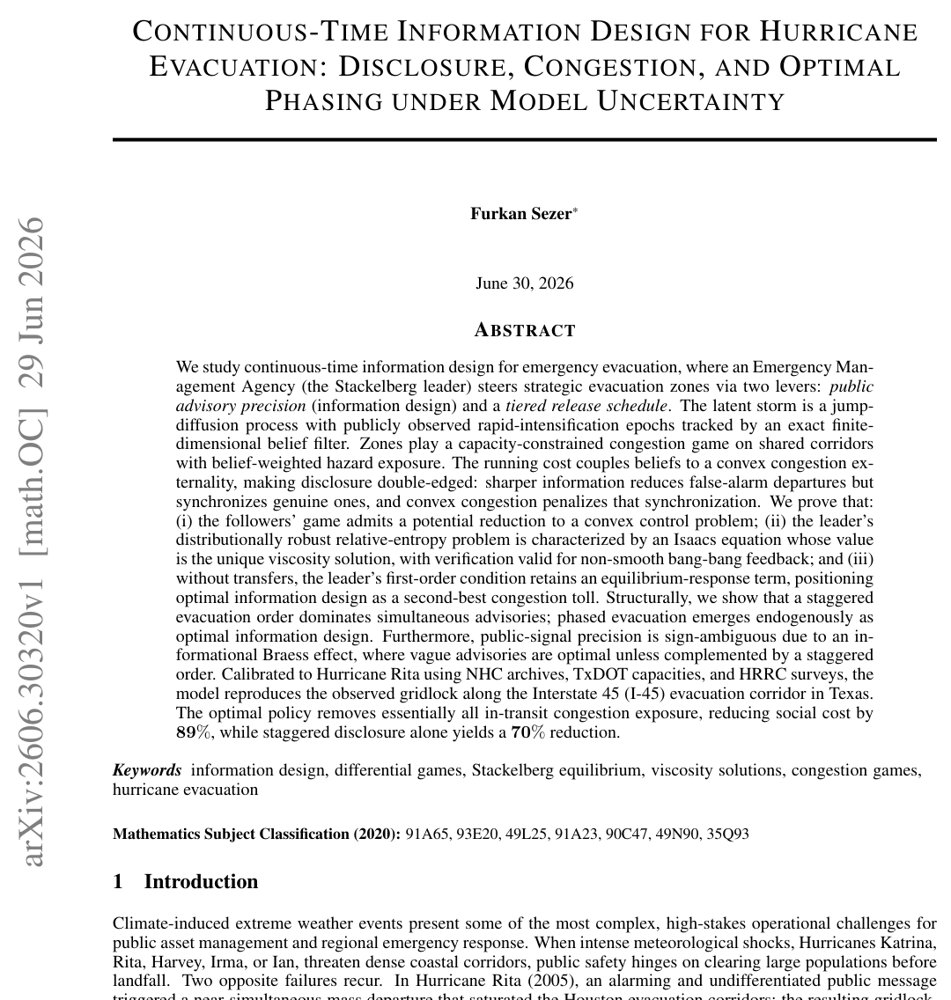 Continuous-Time Information Design for Hurricane Evacuation: Disclosure, Congestion, and Optimal Phasing under Model Uncertainty Figure 1