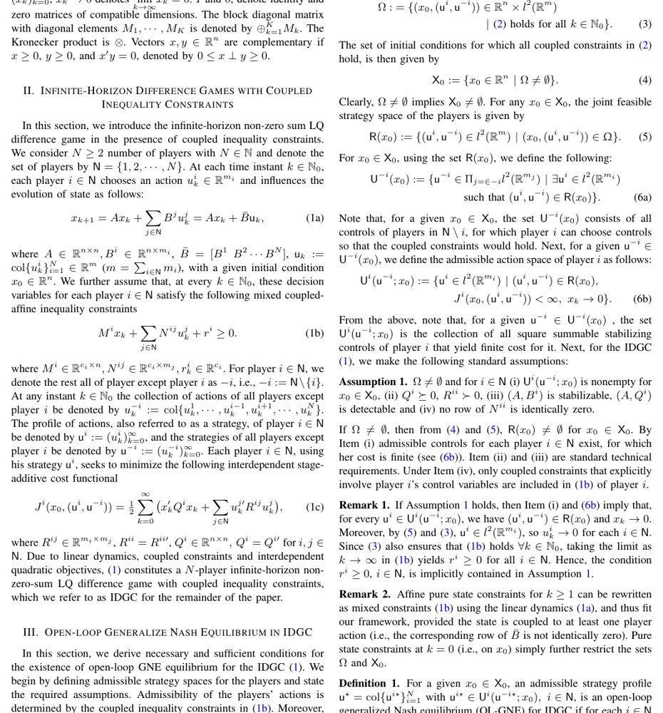 Infinite-Horizon Linear-Quadratic Difference Games with Coupled Affine Inequality Constraints: Open-Loop Generalized Nash Equilibria Figure 1